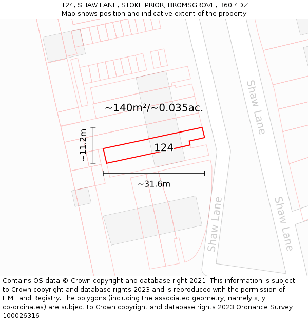 124, SHAW LANE, STOKE PRIOR, BROMSGROVE, B60 4DZ: Plot and title map