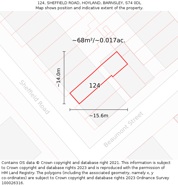 124, SHEFFIELD ROAD, HOYLAND, BARNSLEY, S74 0DL: Plot and title map