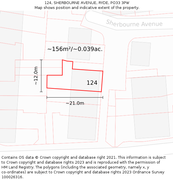 124, SHERBOURNE AVENUE, RYDE, PO33 3PW: Plot and title map