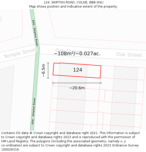 124, SKIPTON ROAD, COLNE, BB8 0NU: Plot and title map