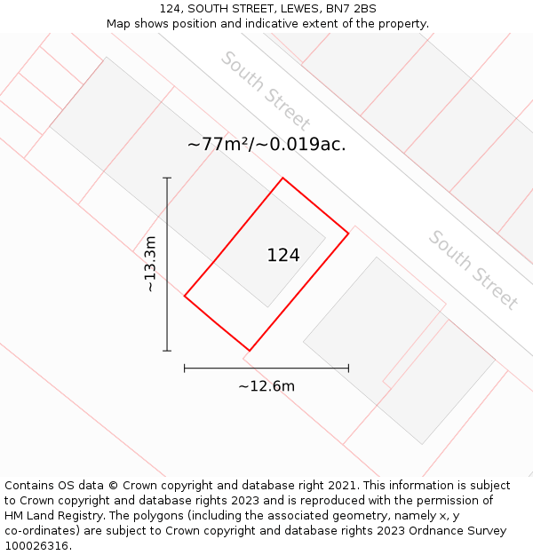 124, SOUTH STREET, LEWES, BN7 2BS: Plot and title map