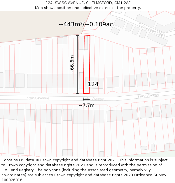 124, SWISS AVENUE, CHELMSFORD, CM1 2AF: Plot and title map