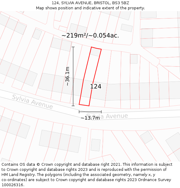124, SYLVIA AVENUE, BRISTOL, BS3 5BZ: Plot and title map