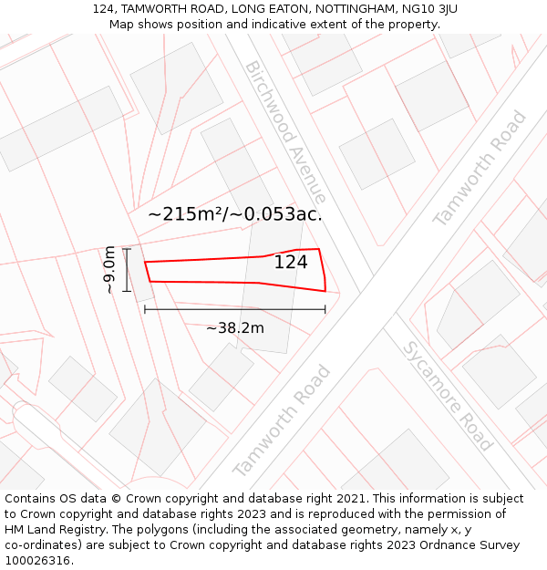 124, TAMWORTH ROAD, LONG EATON, NOTTINGHAM, NG10 3JU: Plot and title map