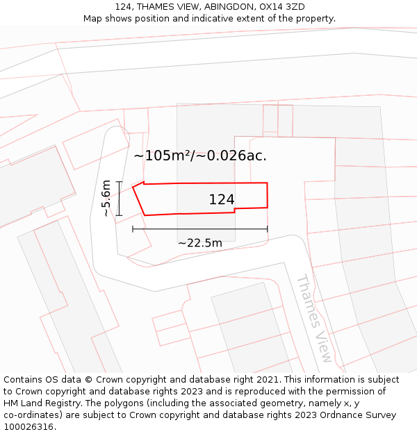 124, THAMES VIEW, ABINGDON, OX14 3ZD: Plot and title map