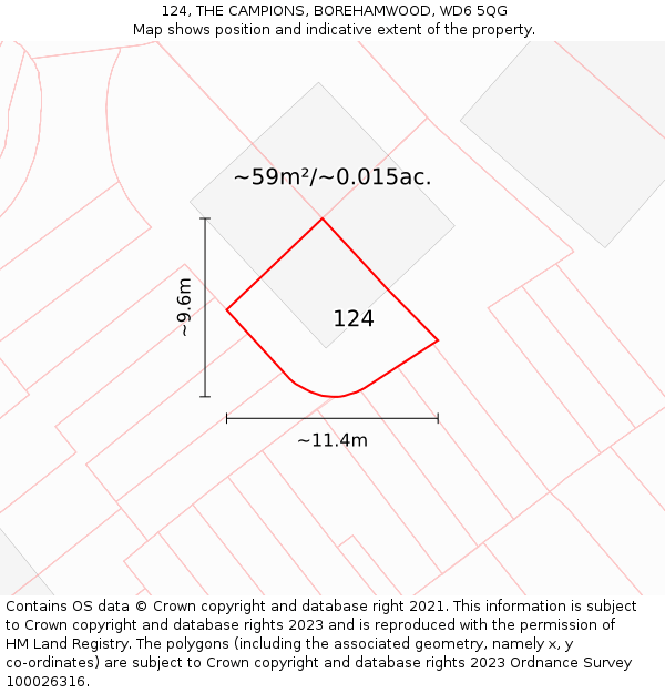124, THE CAMPIONS, BOREHAMWOOD, WD6 5QG: Plot and title map