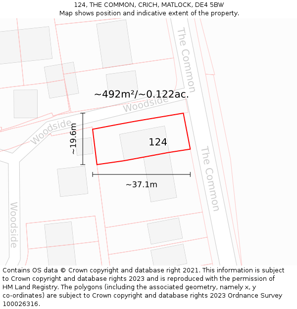 124, THE COMMON, CRICH, MATLOCK, DE4 5BW: Plot and title map