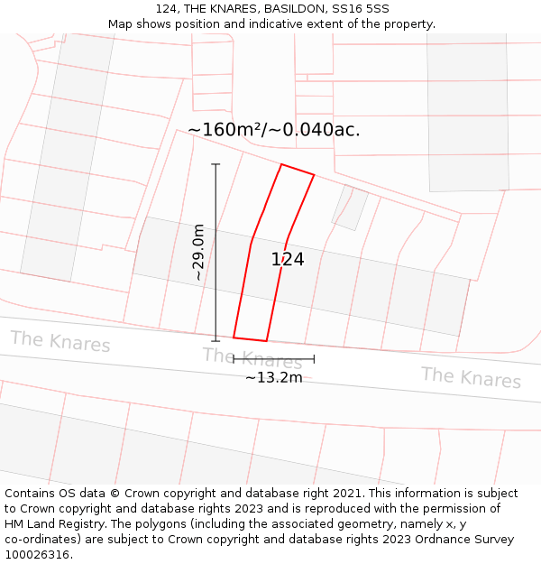 124, THE KNARES, BASILDON, SS16 5SS: Plot and title map