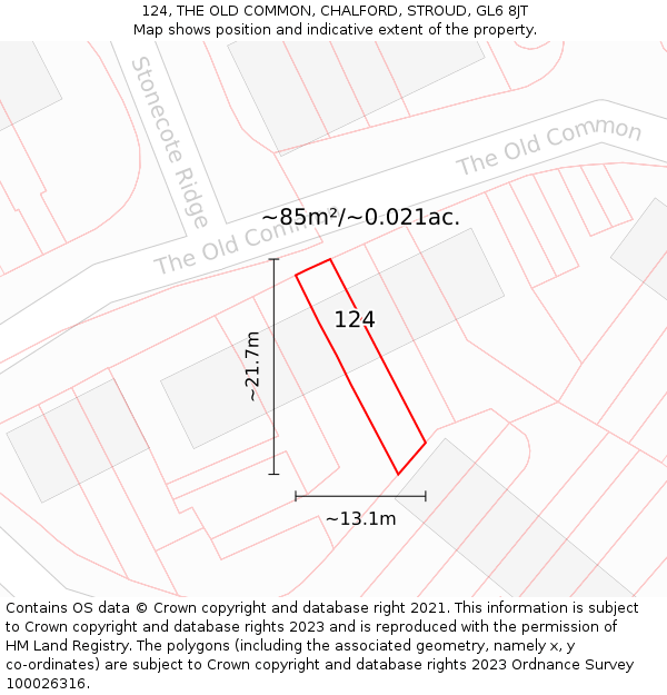 124, THE OLD COMMON, CHALFORD, STROUD, GL6 8JT: Plot and title map