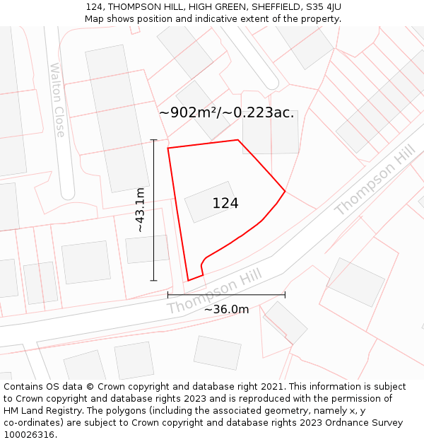 124, THOMPSON HILL, HIGH GREEN, SHEFFIELD, S35 4JU: Plot and title map