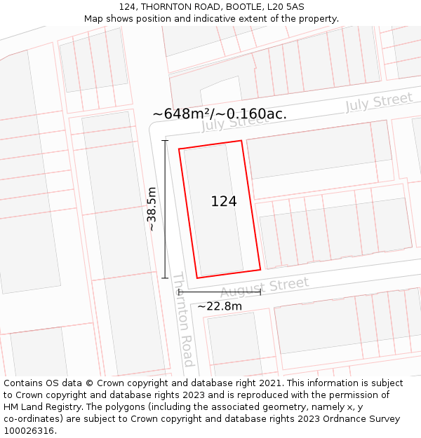 124, THORNTON ROAD, BOOTLE, L20 5AS: Plot and title map