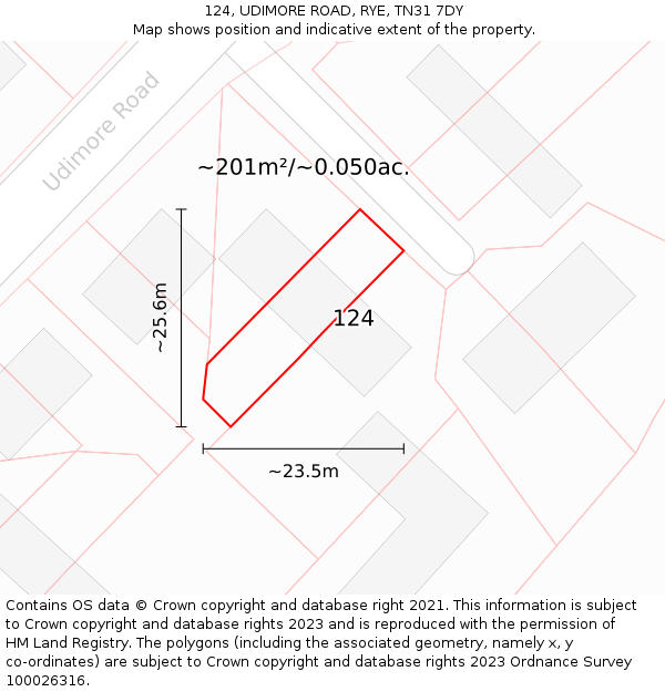 124, UDIMORE ROAD, RYE, TN31 7DY: Plot and title map