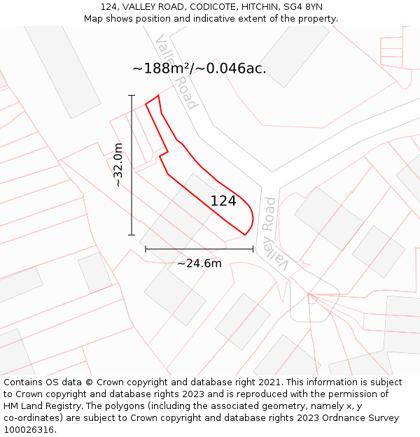 124, VALLEY ROAD, CODICOTE, HITCHIN, SG4 8YN: Plot and title map