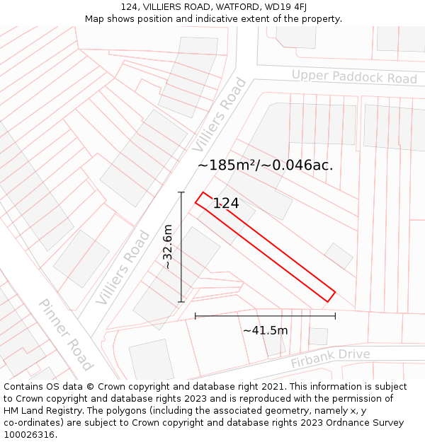 124, VILLIERS ROAD, WATFORD, WD19 4FJ: Plot and title map