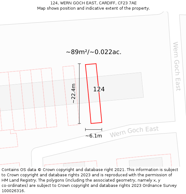 124, WERN GOCH EAST, CARDIFF, CF23 7AE: Plot and title map
