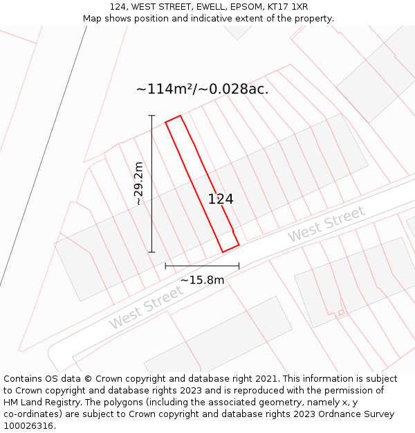 124, WEST STREET, EWELL, EPSOM, KT17 1XR: Plot and title map