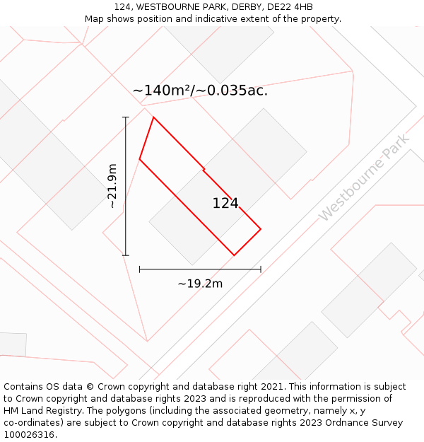 124, WESTBOURNE PARK, DERBY, DE22 4HB: Plot and title map
