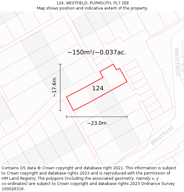 124, WESTFIELD, PLYMOUTH, PL7 2EE: Plot and title map