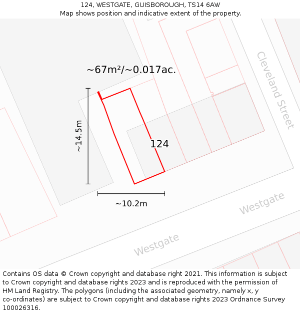 124, WESTGATE, GUISBOROUGH, TS14 6AW: Plot and title map