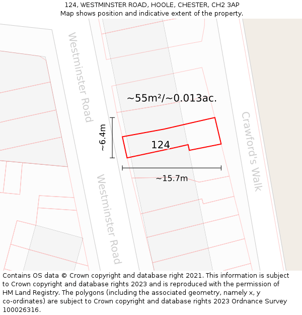 124, WESTMINSTER ROAD, HOOLE, CHESTER, CH2 3AP: Plot and title map