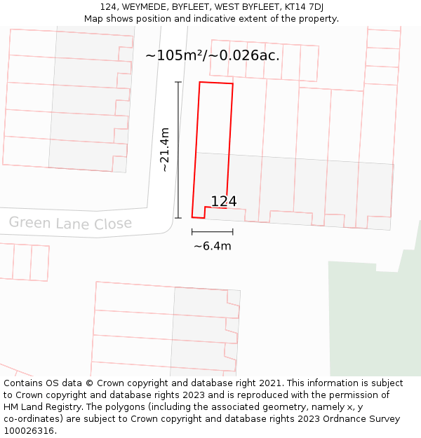 124, WEYMEDE, BYFLEET, WEST BYFLEET, KT14 7DJ: Plot and title map
