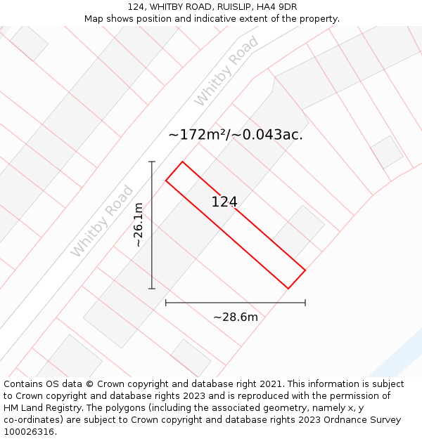 124, WHITBY ROAD, RUISLIP, HA4 9DR: Plot and title map