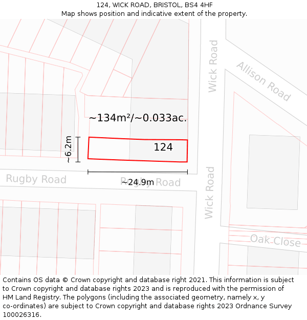 124, WICK ROAD, BRISTOL, BS4 4HF: Plot and title map