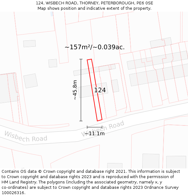 124, WISBECH ROAD, THORNEY, PETERBOROUGH, PE6 0SE: Plot and title map