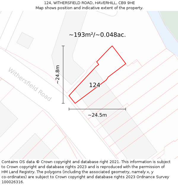 124, WITHERSFIELD ROAD, HAVERHILL, CB9 9HE: Plot and title map