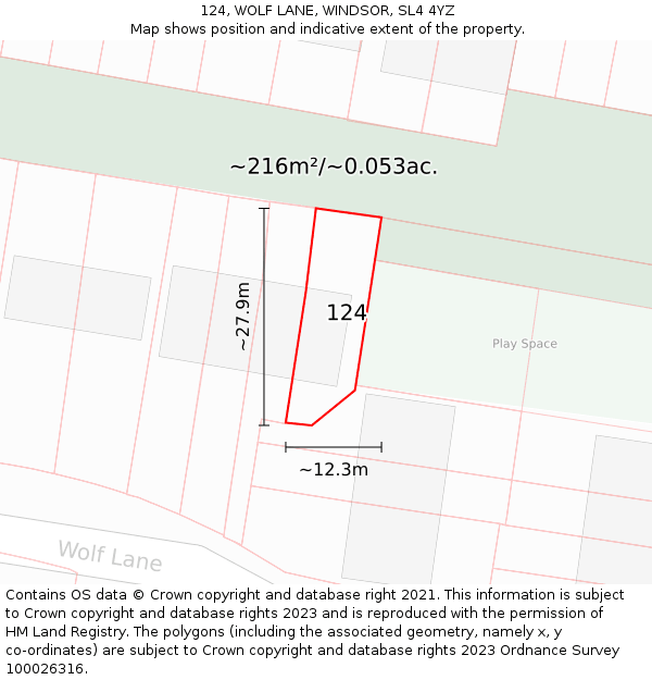 124, WOLF LANE, WINDSOR, SL4 4YZ: Plot and title map