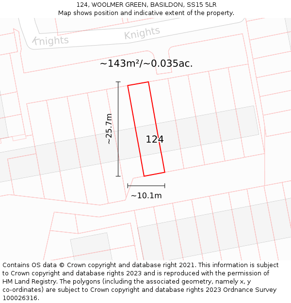 124, WOOLMER GREEN, BASILDON, SS15 5LR: Plot and title map