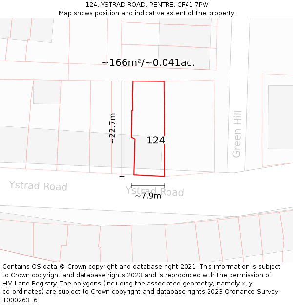 124, YSTRAD ROAD, PENTRE, CF41 7PW: Plot and title map