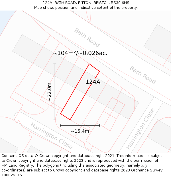 124A, BATH ROAD, BITTON, BRISTOL, BS30 6HS: Plot and title map