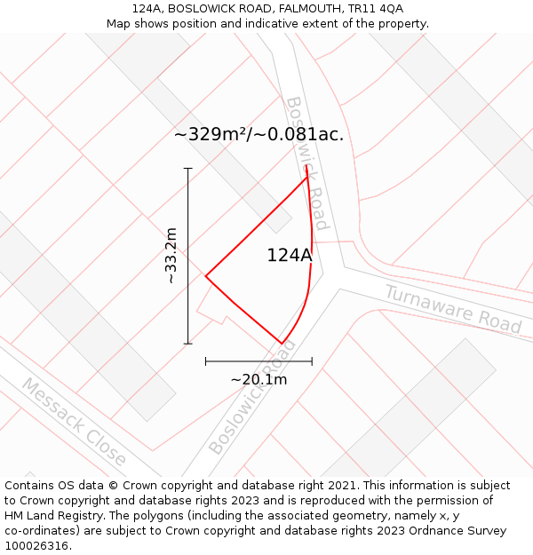 124A, BOSLOWICK ROAD, FALMOUTH, TR11 4QA: Plot and title map