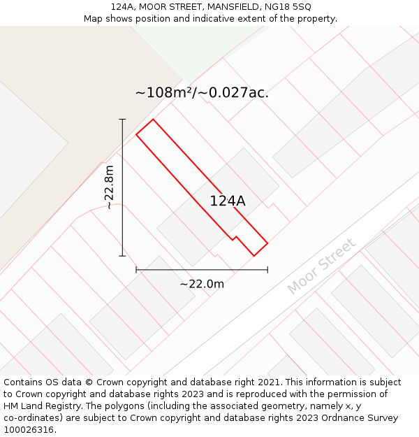 124A, MOOR STREET, MANSFIELD, NG18 5SQ: Plot and title map