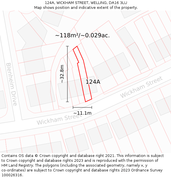 124A, WICKHAM STREET, WELLING, DA16 3LU: Plot and title map