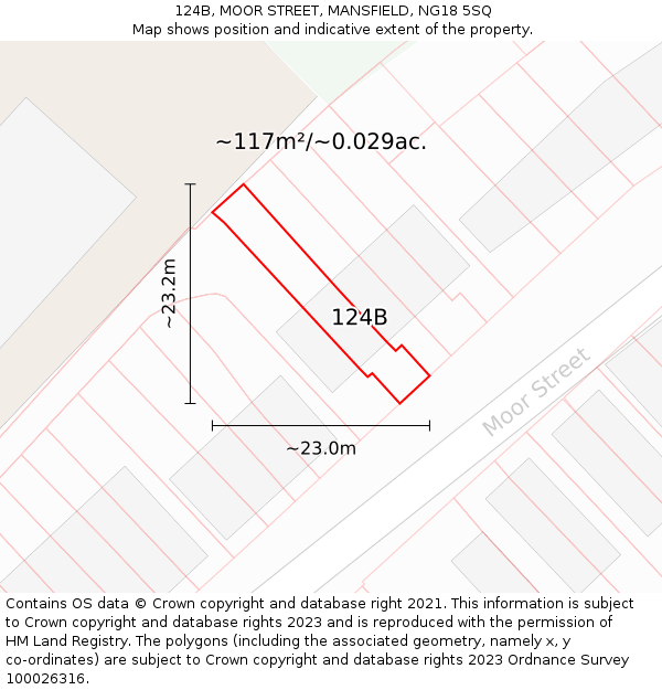 124B, MOOR STREET, MANSFIELD, NG18 5SQ: Plot and title map