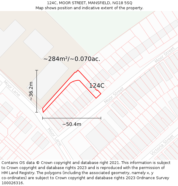 124C, MOOR STREET, MANSFIELD, NG18 5SQ: Plot and title map