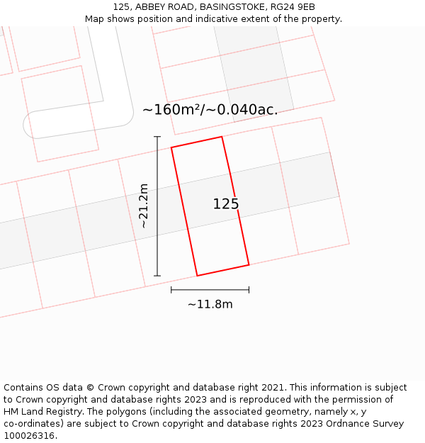 125, ABBEY ROAD, BASINGSTOKE, RG24 9EB: Plot and title map