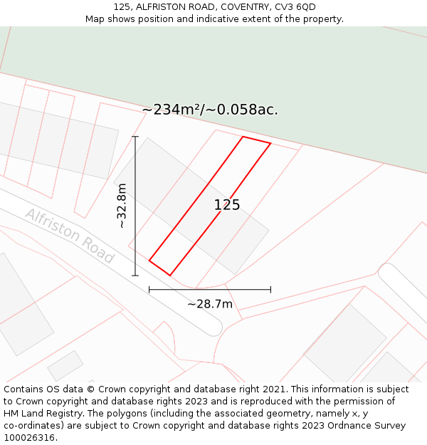 125, ALFRISTON ROAD, COVENTRY, CV3 6QD: Plot and title map