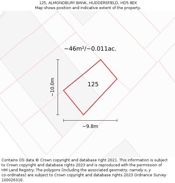 125, ALMONDBURY BANK, HUDDERSFIELD, HD5 8EX: Plot and title map