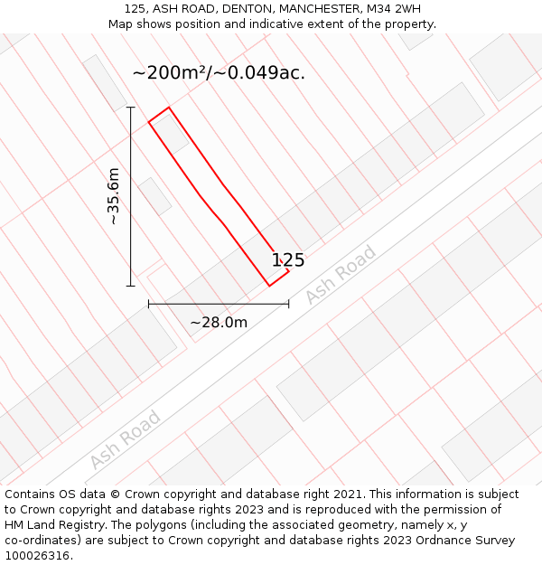 125, ASH ROAD, DENTON, MANCHESTER, M34 2WH: Plot and title map