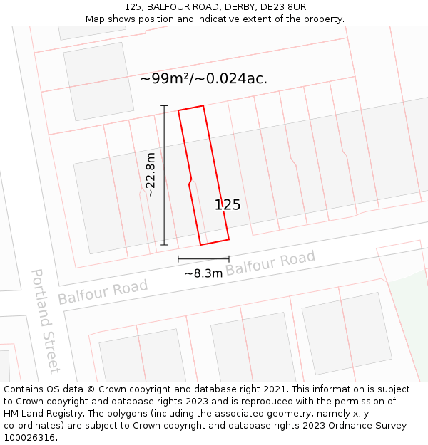125, BALFOUR ROAD, DERBY, DE23 8UR: Plot and title map