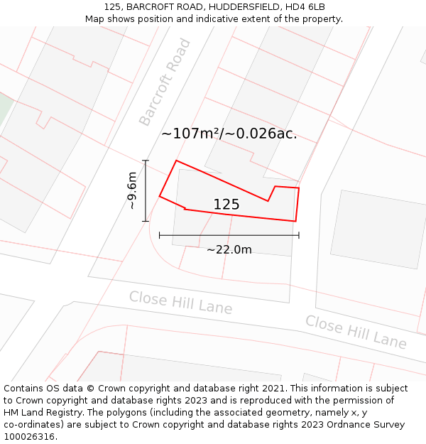 125, BARCROFT ROAD, HUDDERSFIELD, HD4 6LB: Plot and title map