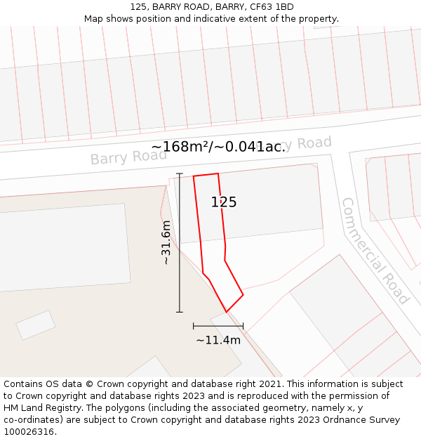 125, BARRY ROAD, BARRY, CF63 1BD: Plot and title map