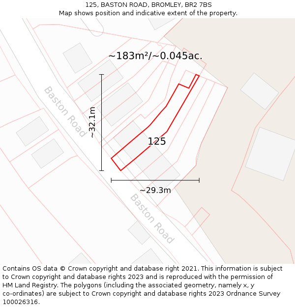 125, BASTON ROAD, BROMLEY, BR2 7BS: Plot and title map
