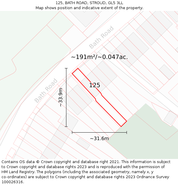 125, BATH ROAD, STROUD, GL5 3LL: Plot and title map
