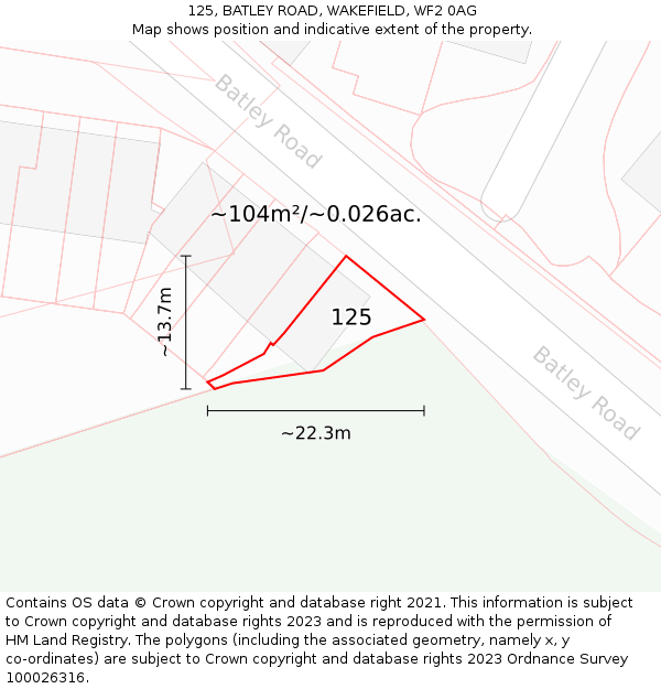 125, BATLEY ROAD, WAKEFIELD, WF2 0AG: Plot and title map