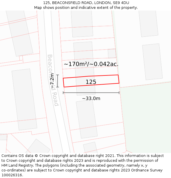125, BEACONSFIELD ROAD, LONDON, SE9 4DU: Plot and title map