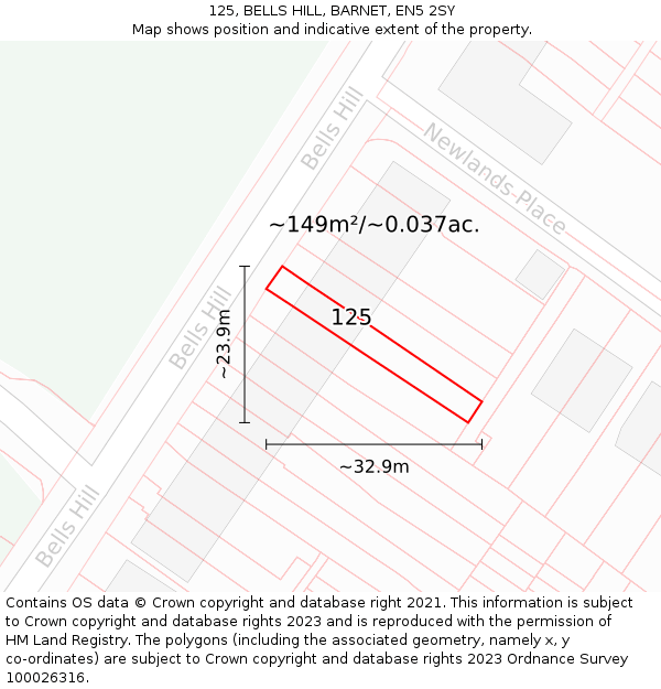 125, BELLS HILL, BARNET, EN5 2SY: Plot and title map